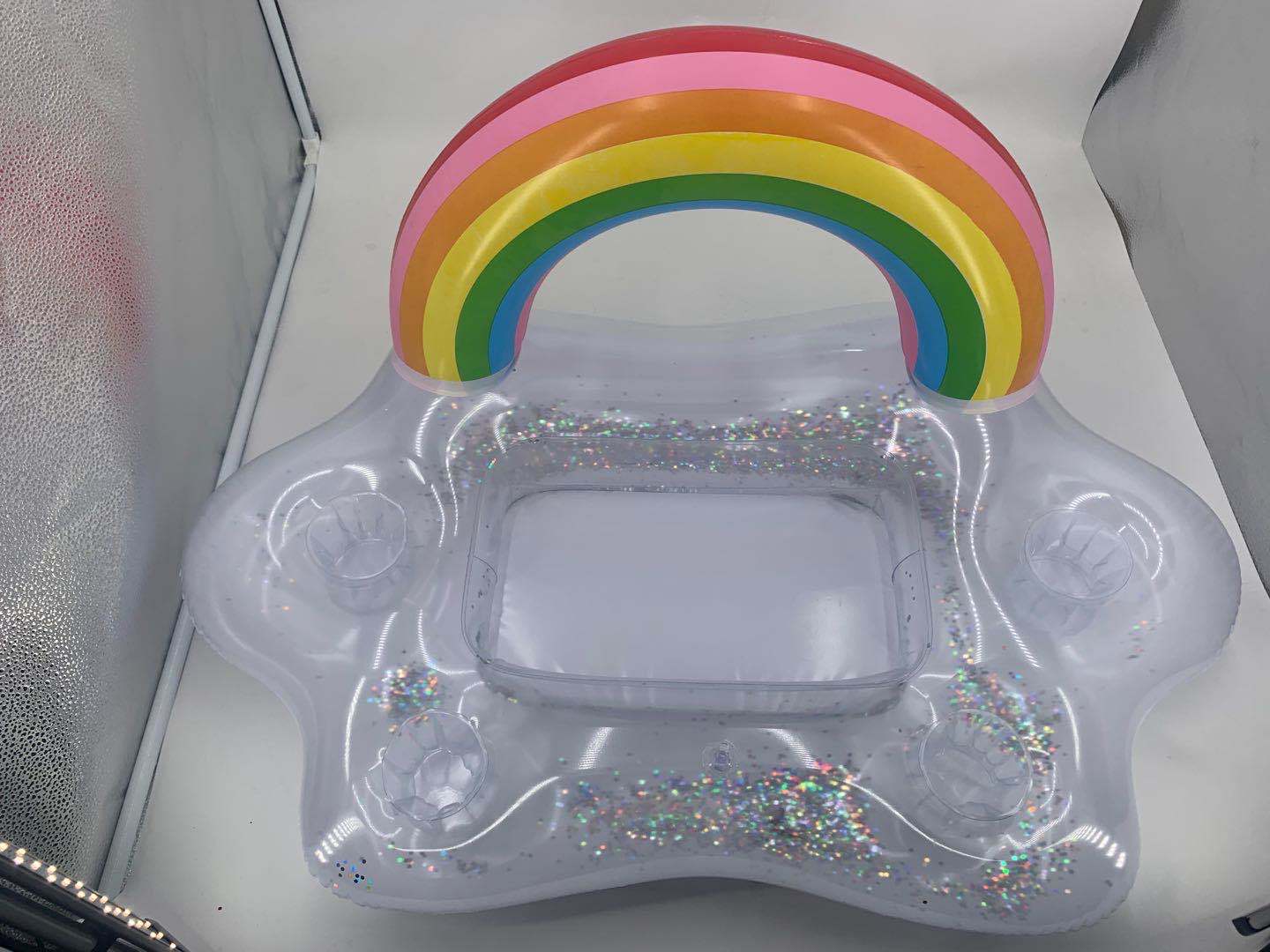 4-Hole PVC Inflatable Float Rainbow Ice Bar Coconut Coaster Mushroom Umbrella Cup Saucer Drink Tray Cup Holder