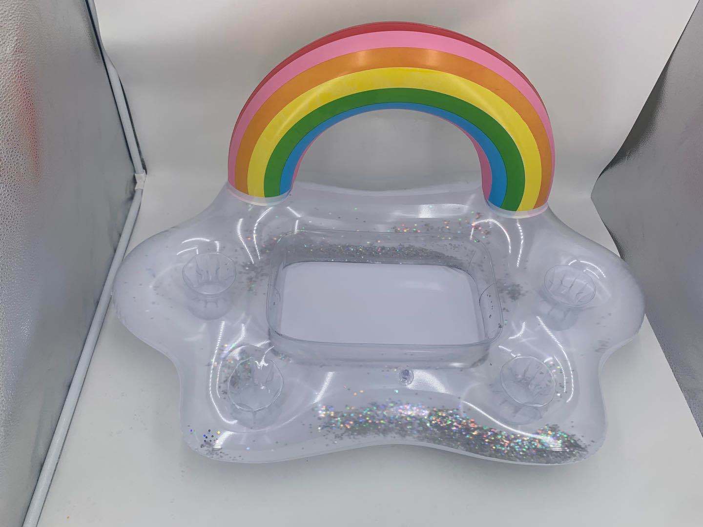 4-Hole PVC Inflatable Float Rainbow Ice Bar Coconut Coaster Mushroom Umbrella Cup Saucer Drink Tray Cup Holder