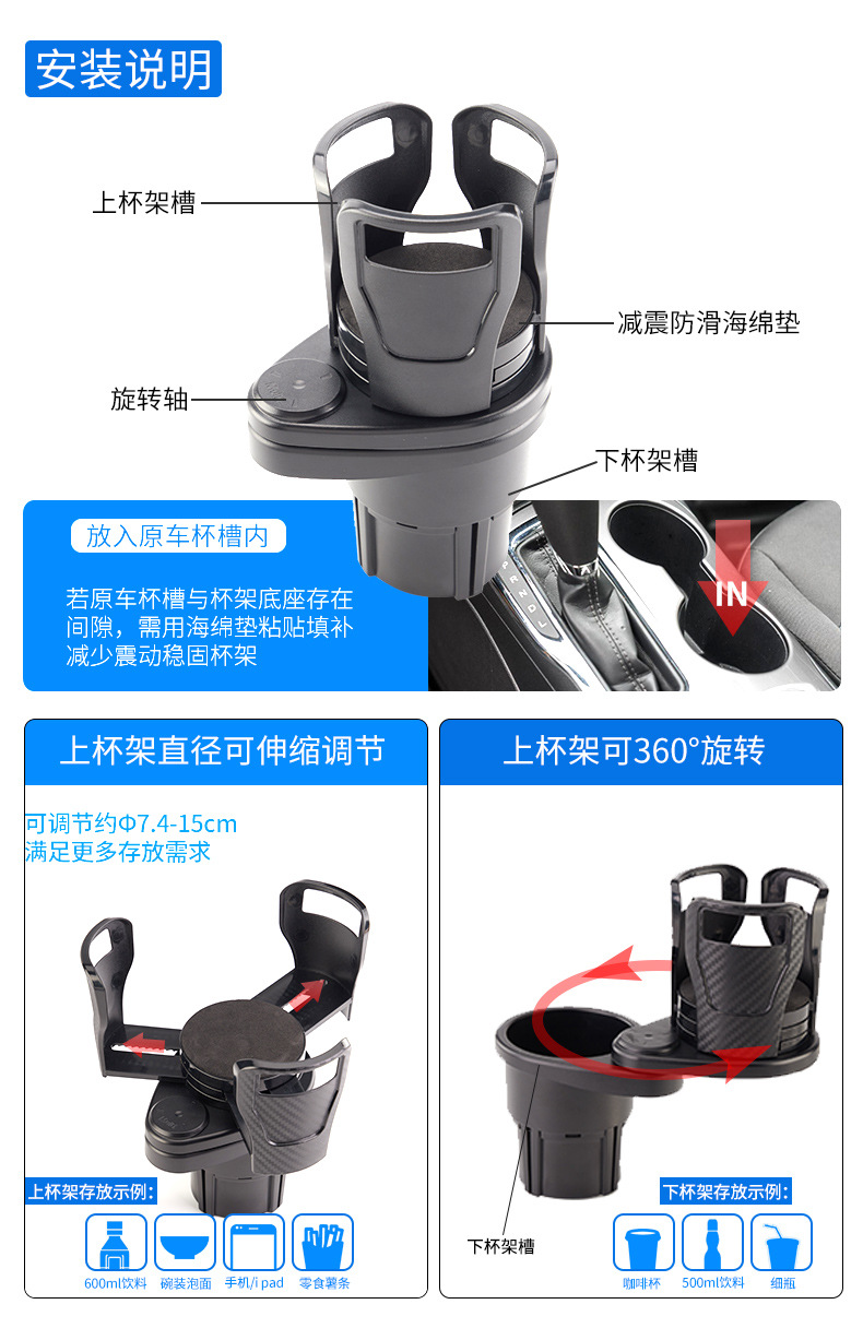 Style MultiFunction Car Water Cup Holder Carbon Fiber Modification Coaster Ashtray for Car Cup Holder Drink Holder