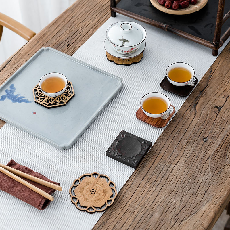 Ebony Solid Wood Tea Mat Coaster Teacup Mat Tea Ceremony Kombucha Cup Saucer Saucer Set Japanese Tea Utensils Combination