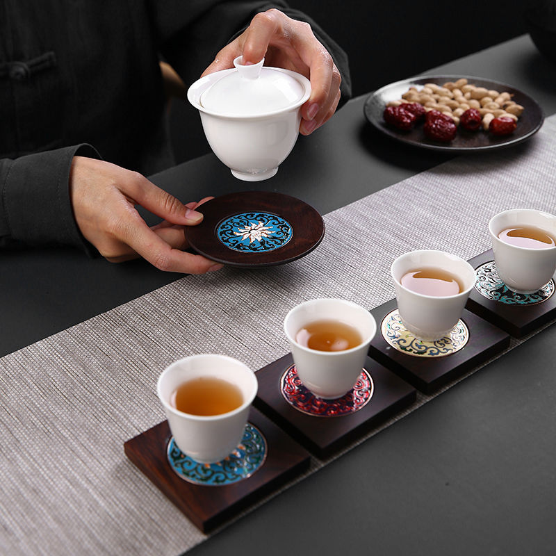 Ebony Solid Wood Tea Mat Coaster Teacup Mat Tea Ceremony Kombucha Cup Saucer Saucer Set Japanese Tea Utensils Combination