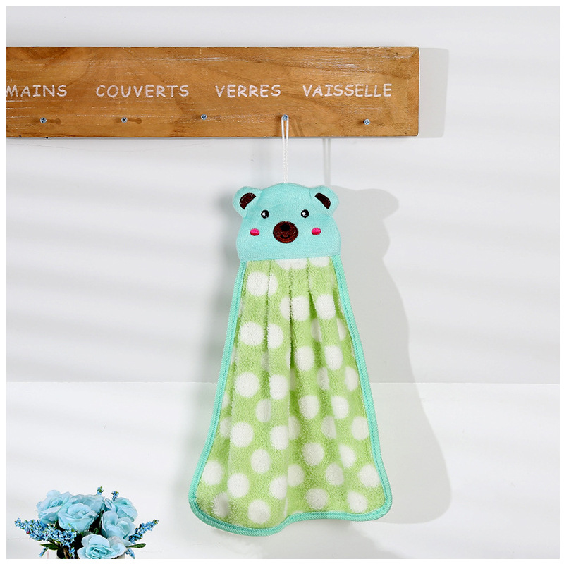 Polka dot cartoon hook towel towel super absorbent do not lose hair coral plush towel manufacturer direct sale