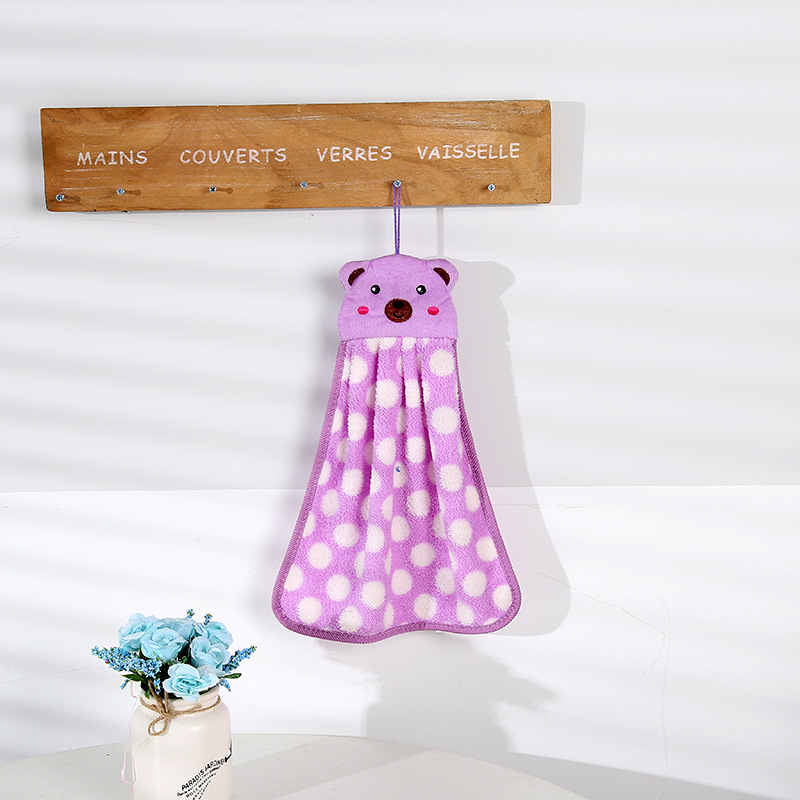 Polka dot cartoon hook towel towel super absorbent do not lose hair coral plush towel manufacturer direct sale