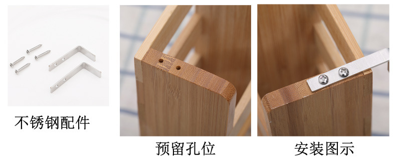 Bamboo Double-Layer Dish Rack Plate Rack Draining Rack Solid Wood Kitchen Storage Rack Dish Rack Bowl Bar with Chopsticks Cage Storage Rack