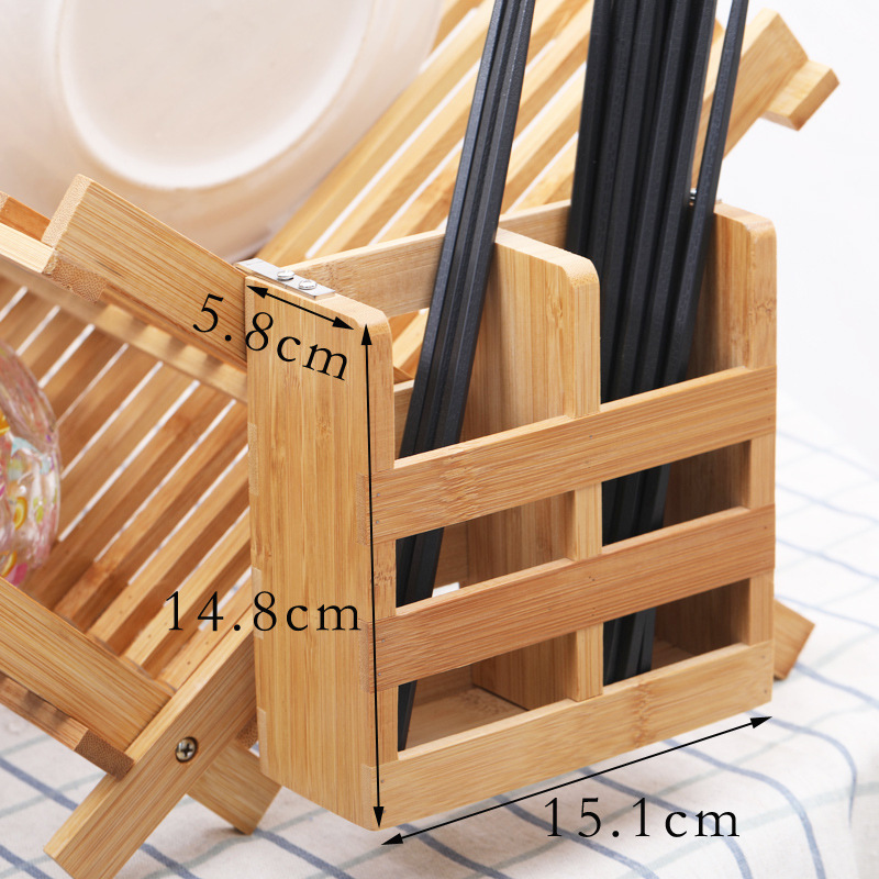 Bamboo Double-Layer Dish Rack Plate Rack Draining Rack Solid Wood Kitchen Storage Rack Dish Rack Bowl Bar with Chopsticks Cage Storage Rack
