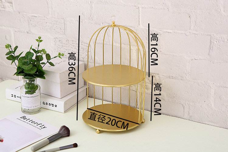 Iron Double-Layer Golden Bird Cage Dessert Table Display Stand Decoration Tea Break Table Cake Tray Pastry Shelf Props Iron Double-Layer Golden Bird Cage Dessert Table Display Stand Decoration Tea Break Table Cake Tray Pastry Shelf Props