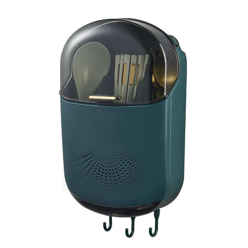 Multifunctional Wall Mount Chopsticks Cage Household Chopsticks Spoon Fork Draining Storage Bucket Kitchen Punch-Free Grid Chopsticks Storage Box