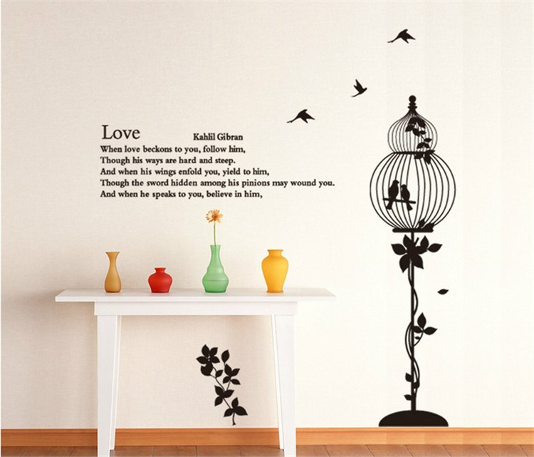 Wall Stickers the Third Generation Removable Living Room Bedroom European Style English Letters Bird Cage Wall Stickers