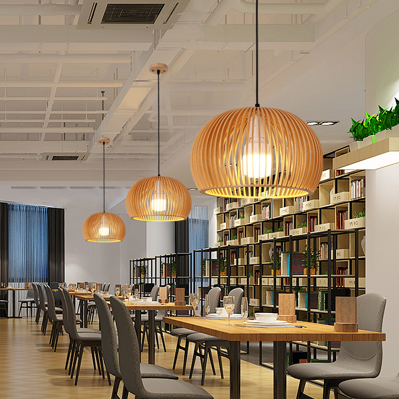 Cage Chandelier Creative Restaurant Bar Bar Teahouse Hot Pot Restaurant Lamp German Bird Cage Solid Wood Small Droplight