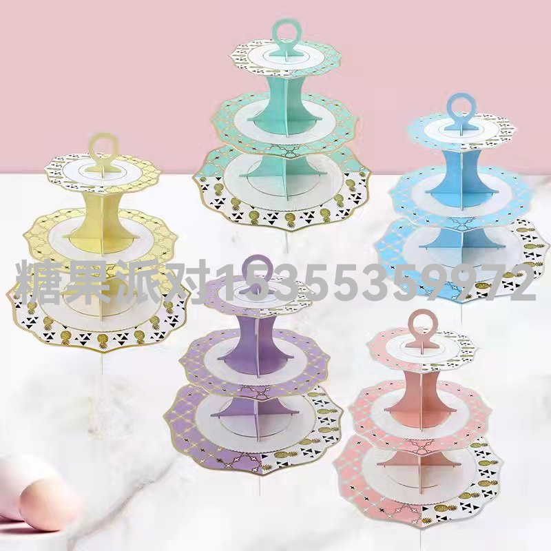 New Disposable Cake Stand Gilding Monochrome Paper Birthday Gathering Party Supplies Three-Layer Bird Cage Dessert Table