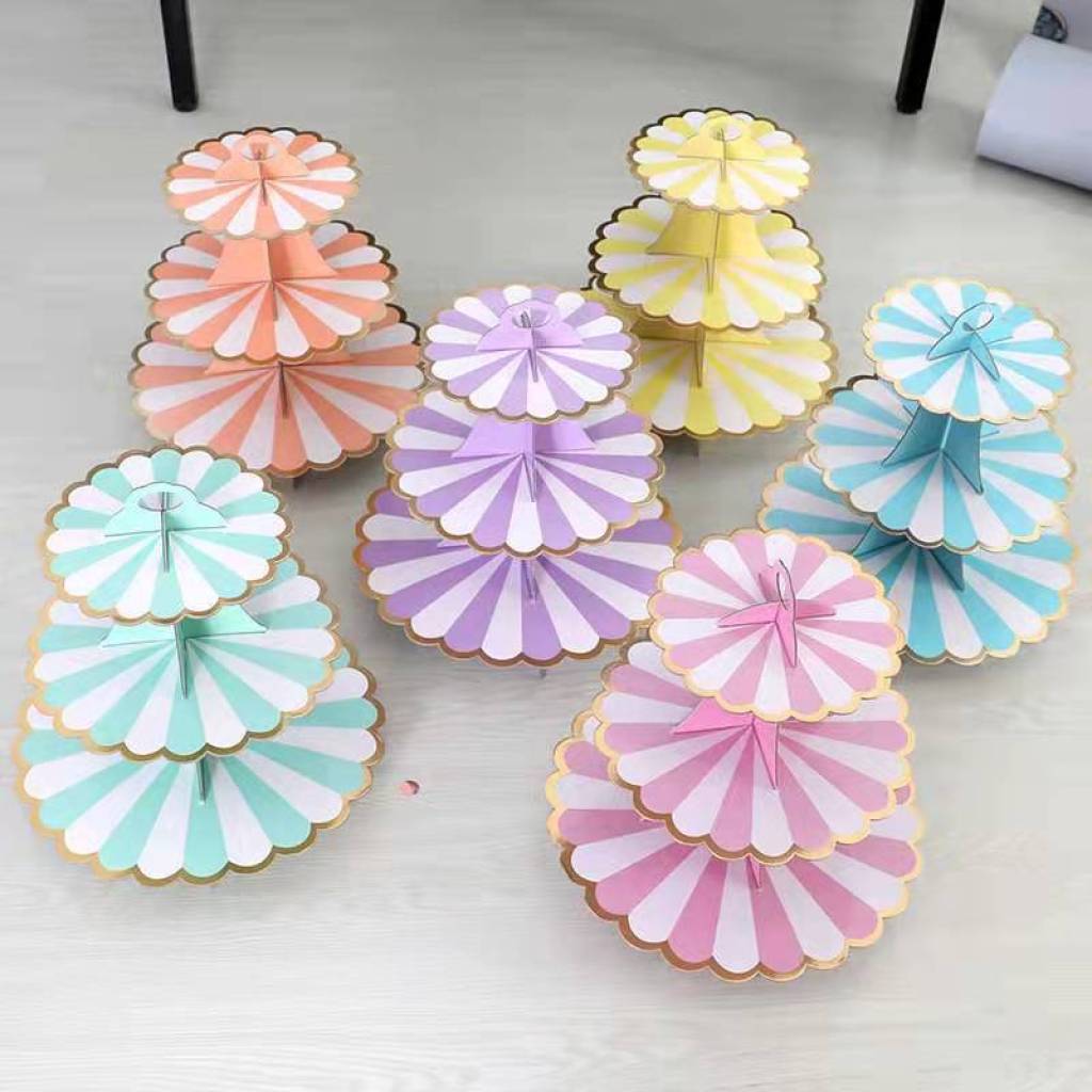 New Disposable Cake Stand Gilding Monochrome Paper Birthday Gathering Party Supplies Three-Layer Bird Cage Dessert Table