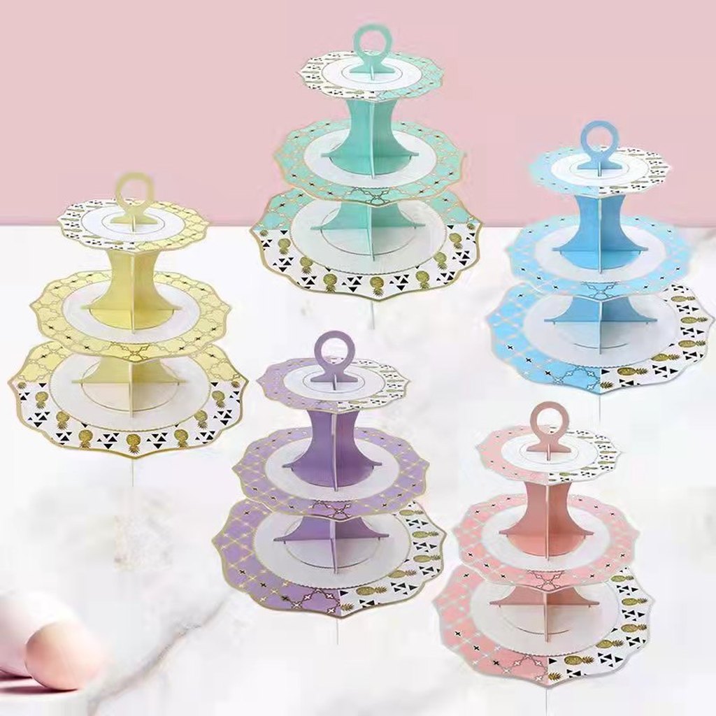 New Disposable Cake Stand Gilding Monochrome Paper Birthday Gathering Party Supplies Three-Layer Bird Cage Dessert Table