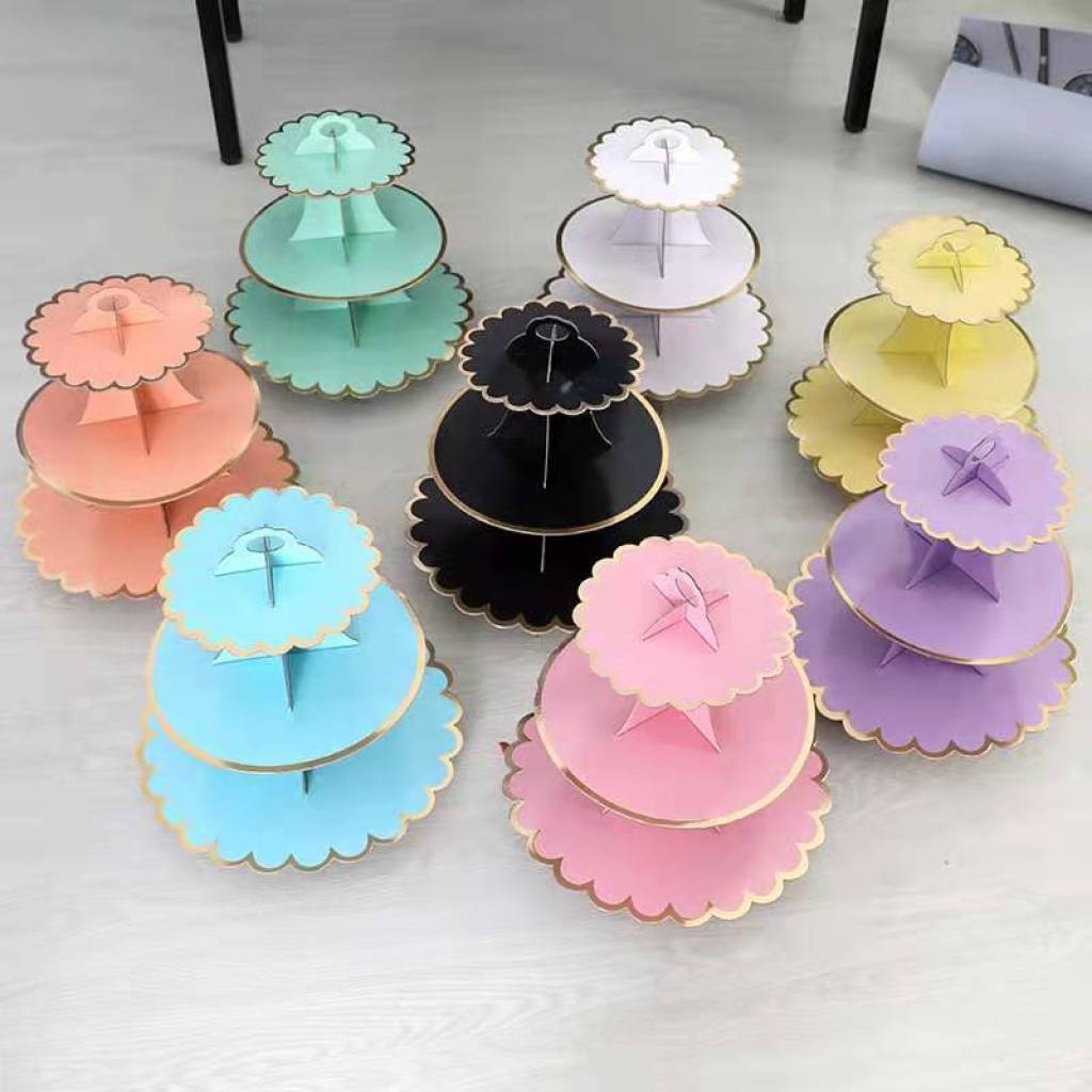New Disposable Cake Stand Gilding Monochrome Paper Birthday Gathering Party Supplies Three-Layer Bird Cage Dessert Table