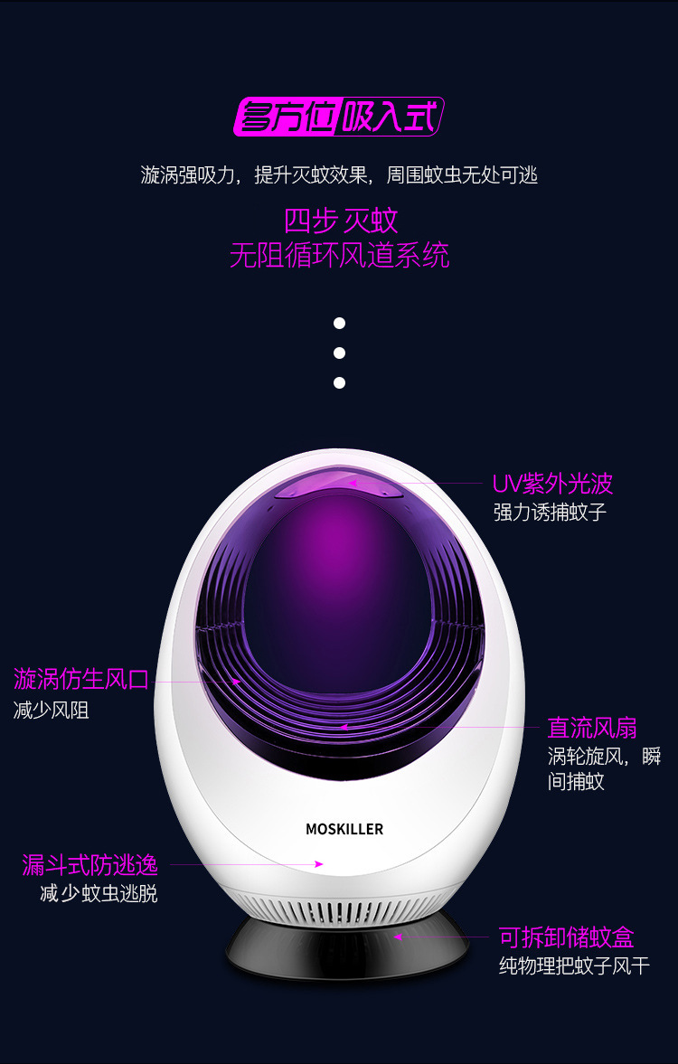 Photocatalyst Suction-Type Mosquito Killing Lamp Hollow Mute USB Mosquito Killers Indoor Mosquito Trap Mosquito Killer Mosquito Trap Lamp Cross-Border