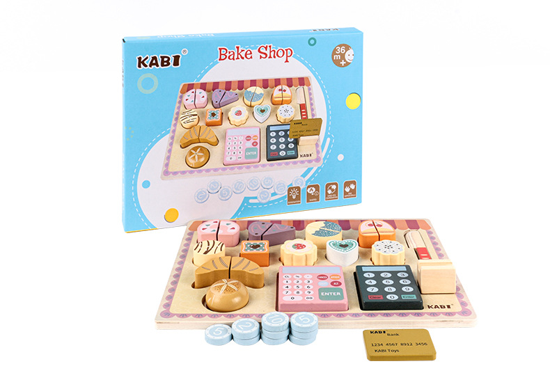 2020 Wooden Simulation Afternoon Tea Cake Machine Children Play House Cash Register Boys and Girls Toys Gift