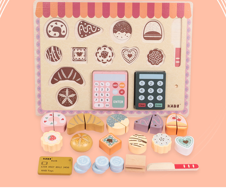 2020 Wooden Simulation Afternoon Tea Cake Machine Children Play House Cash Register Boys and Girls Toys Gift