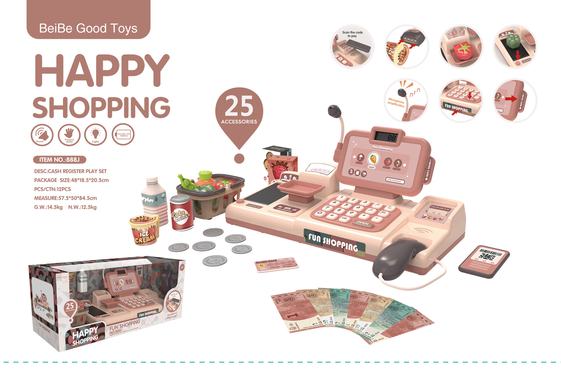 Cross-Border Children's Simulation Voice Scanning Cashier Set Calculator Mobile Payment Cash Register Play House Toys Cross-Border Children's Simulation Voice Scanning Cashier Set Calculator Mobile Payment Cash Register Play House Toys