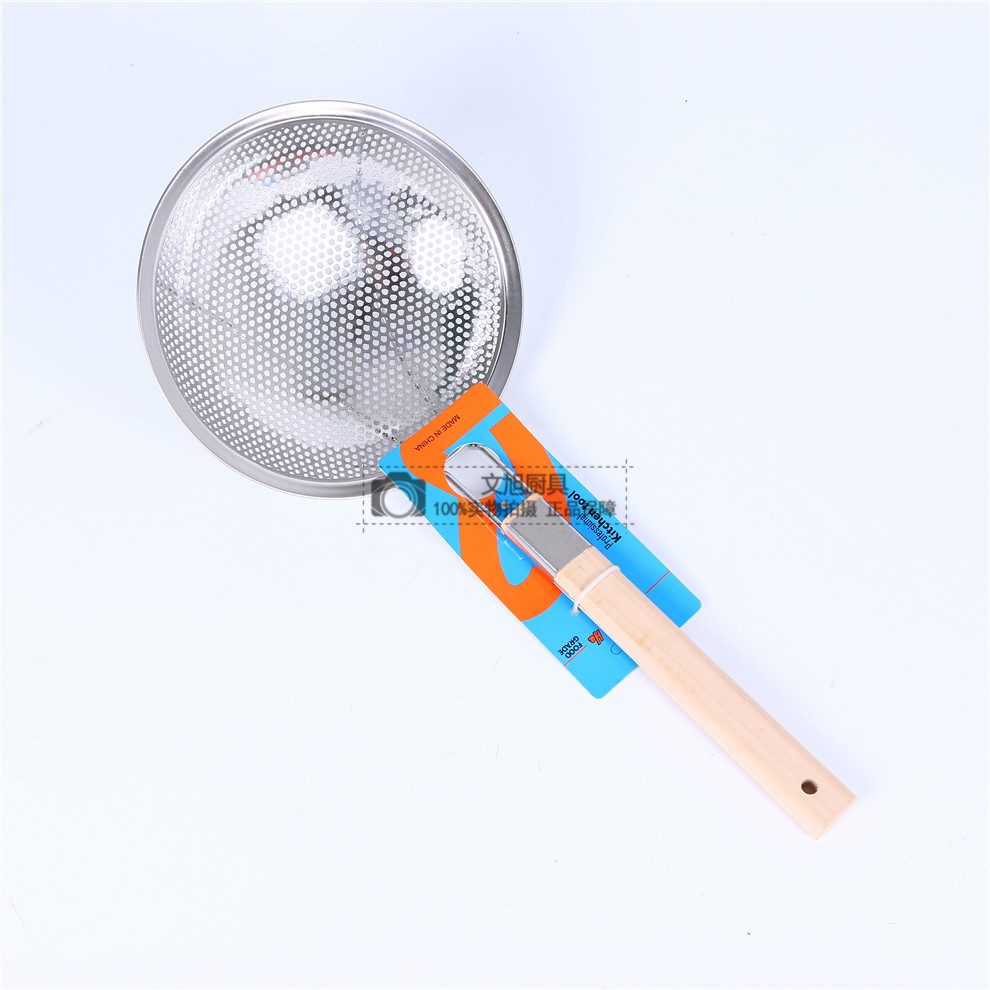 Stainless Steel Colander Drain Oil Grid Multi-Specification High Edge Strainer Spoon Rice Noodle Skimmer Wooden Handle Drain Household Kitchen Utensils