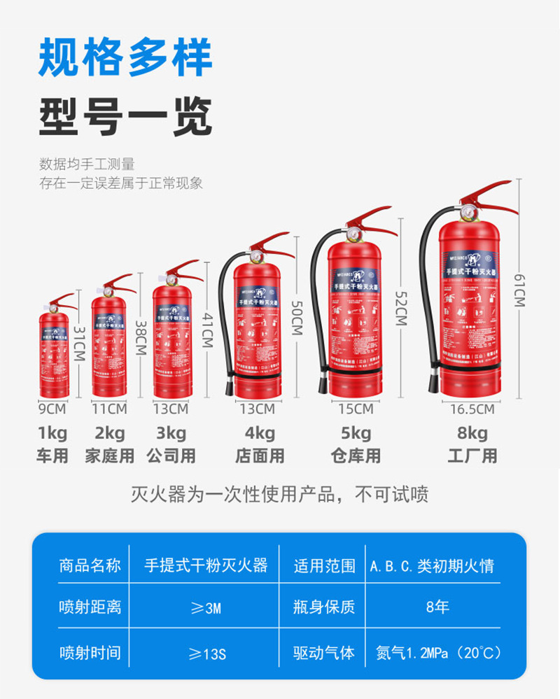Fire Extinguisher 4kg Dry Powder Portable Fire Extinguisher VehicleMounted Home Use 1kg 3kg 5kg Fire Fighting Equipment