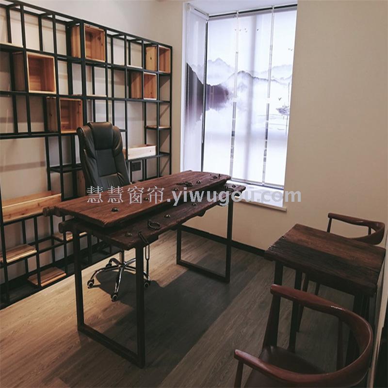 New Chinese Zen Landscape Translucent Shutter Curtain Fabric Hanging Soft Screen Door Curtain Partition Shading Sunshade