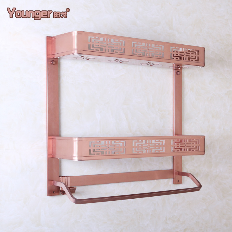 Bath Towel Rack Alumimum Chinese Retro Towel Rack Flower Alumimum Rose Gold Aluminum Plate Bathroom Shelf