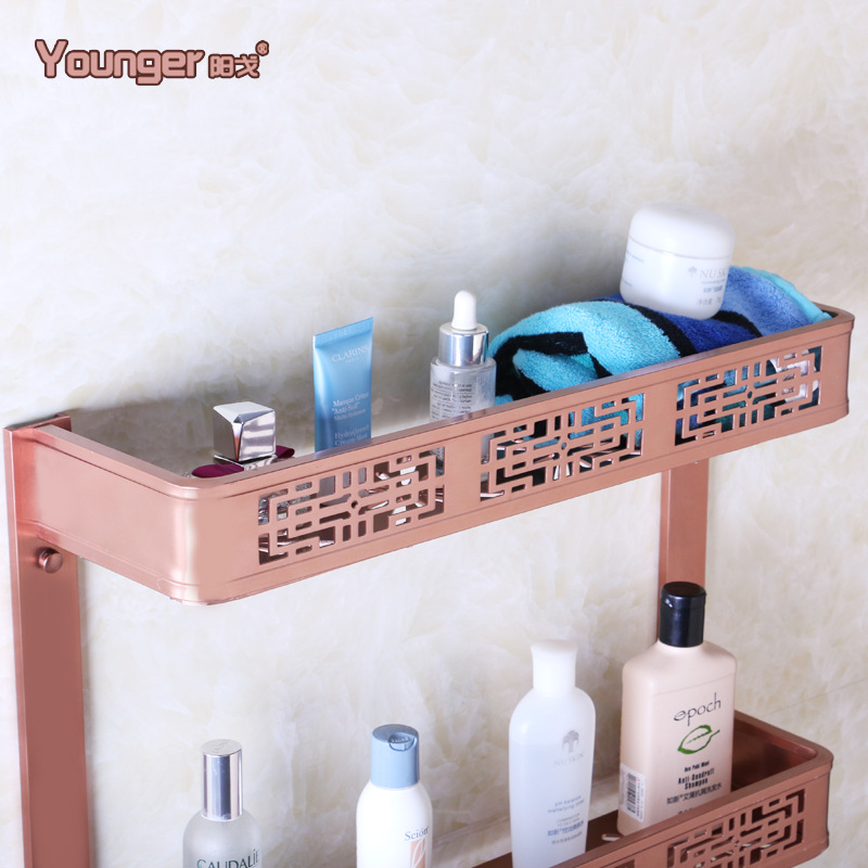 Bath Towel Rack Alumimum Chinese Retro Towel Rack Flower Alumimum Rose Gold Aluminum Plate Bathroom Shelf