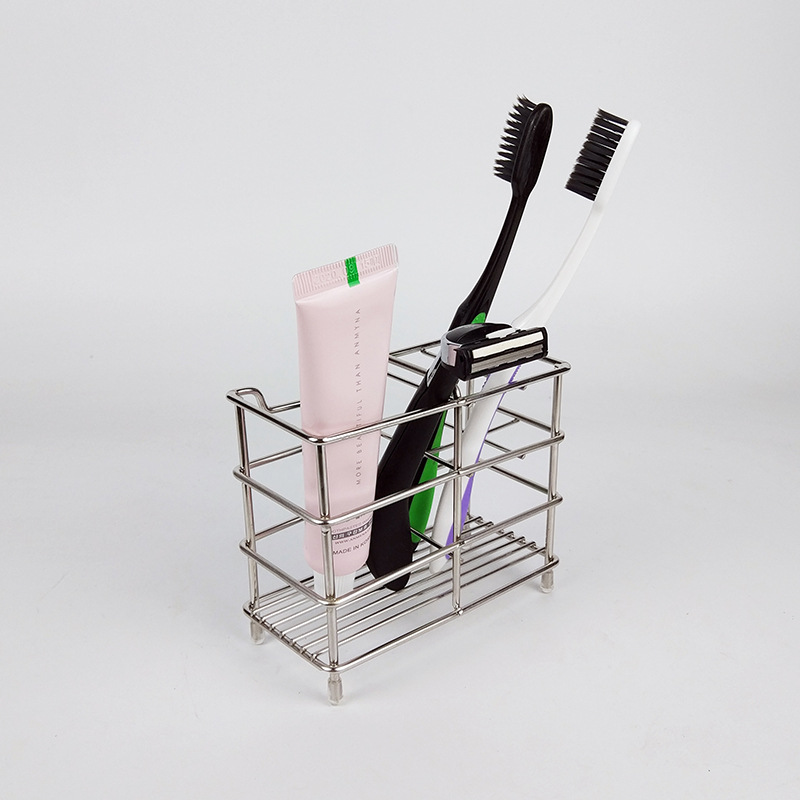 Conolta Stainless Steel Plaid Toothbrush Holder Toothpaste Holder Shaver Storage Rack Bathroom Hotel Shelf Cross-Border
