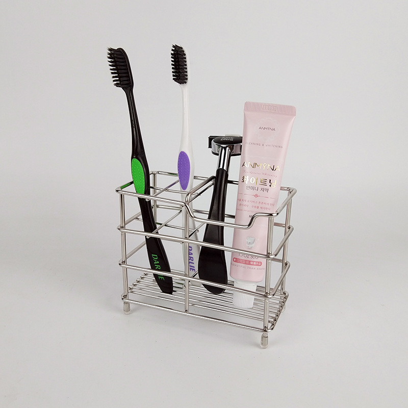 Conolta Stainless Steel Plaid Toothbrush Holder Toothpaste Holder Shaver Storage Rack Bathroom Hotel Shelf Cross-Border