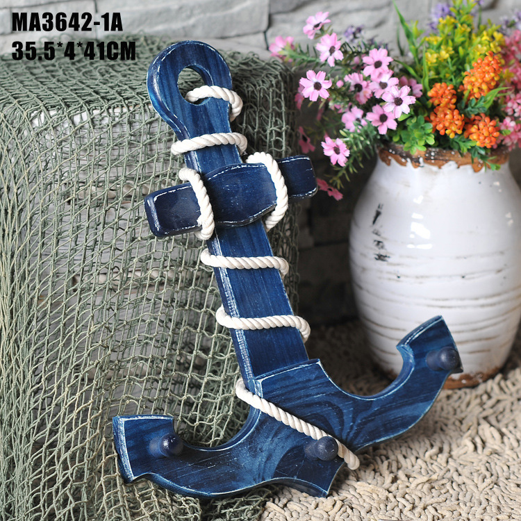 Mediterranean style anchor Clapboard shelf multi-functional Creative home decoration bathroom decoration solid wood anchor