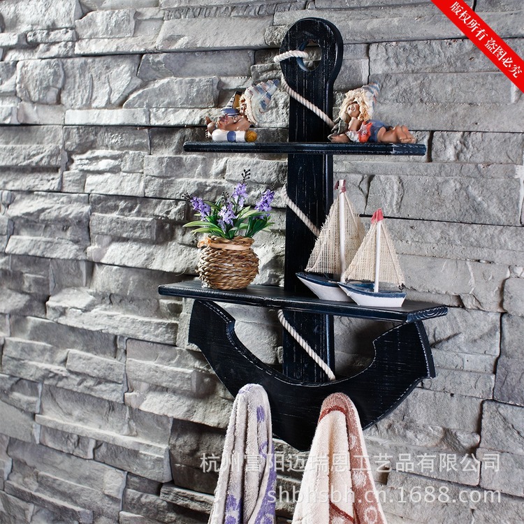 Mediterranean style anchor Clapboard shelf multi-functional Creative home decoration bathroom decoration solid wood anchor