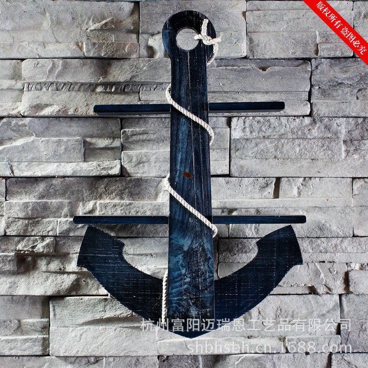 Mediterranean style anchor Clapboard shelf multi-functional Creative home decoration bathroom decoration solid wood anchor