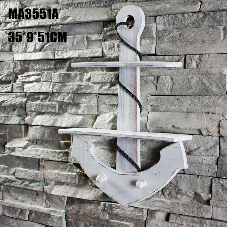 Mediterranean style anchor Clapboard shelf multi-functional Creative home decoration bathroom decoration solid wood anchor