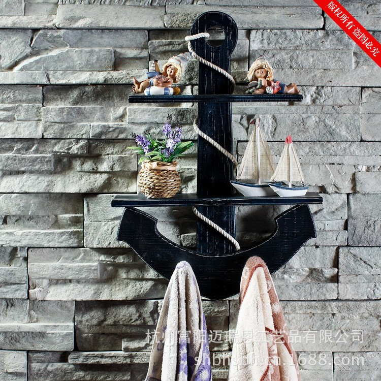 Mediterranean style anchor Clapboard shelf multi-functional Creative home decoration bathroom decoration solid wood anchor