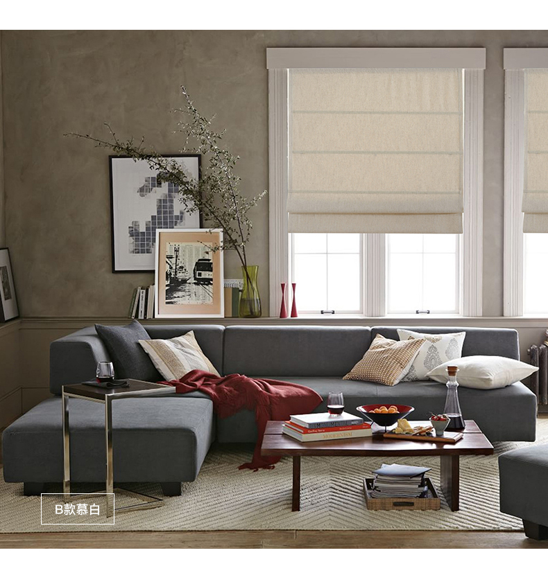 Roman Curtains Curtain Nordic Simple Lifting Curtain European Custom Shutter Living Room Cotton Linen Solid Color New Custom Shading