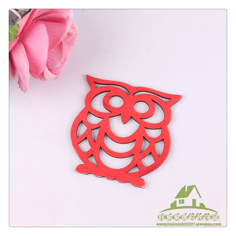 Creative hollow real wooden coasters ironing wood heat insulation bowl pad cartoon owl love
