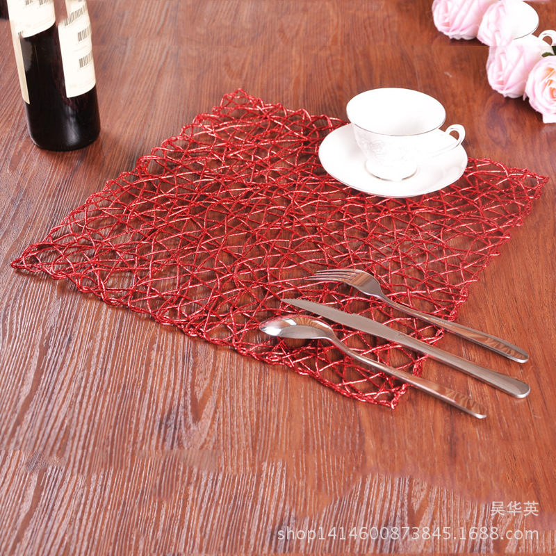 38*38 new hollowed-out hand-woven table mat for the western style square heat insulation dinner pad.