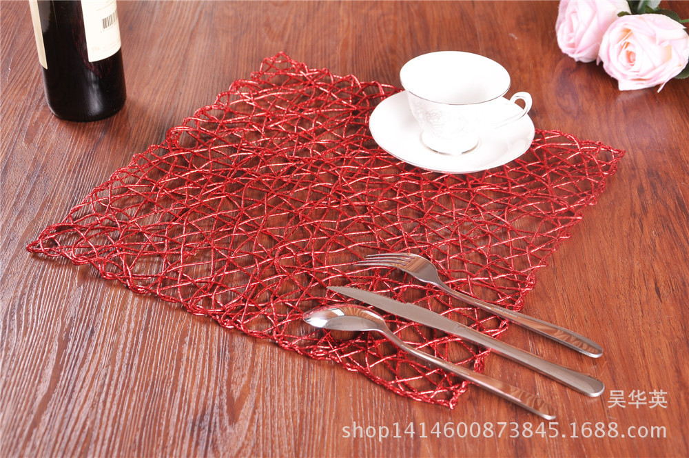 38*38 new hollowed-out hand-woven table mat for the western style square heat insulation dinner pad.