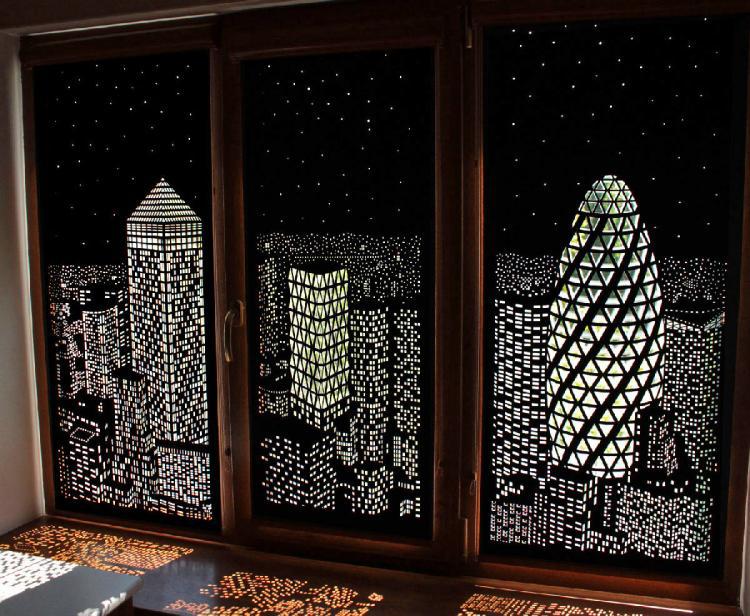 Holeroll Hollow out Curtain New York London Starry Sky Blackout Curtains with Holes Holeroll Hollow out Curtain New York London Starry Sky Blackout Curtains with Holes