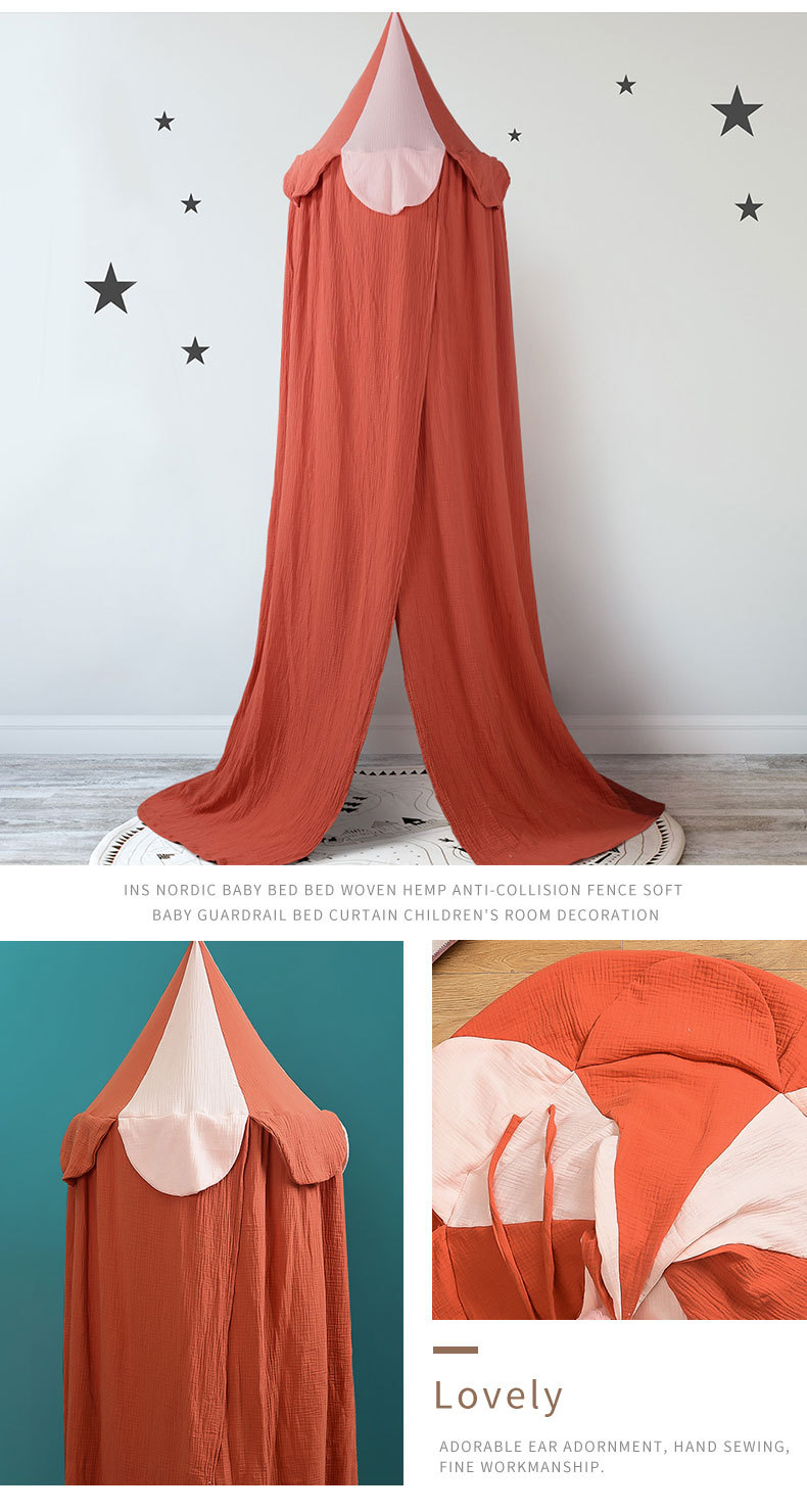 Court Style Ins Nordic Dream Bed Curtain Tide Pure Cotton Double Crepe Children Dome Mosquito Nets Light Blocking Bed Curtains Wholesale