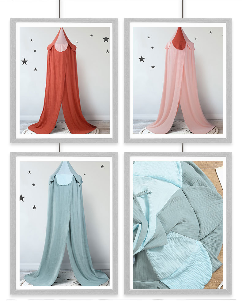 Court Style Ins Nordic Dream Bed Curtain Tide Pure Cotton Double Crepe Children Dome Mosquito Nets Light Blocking Bed Curtains Wholesale