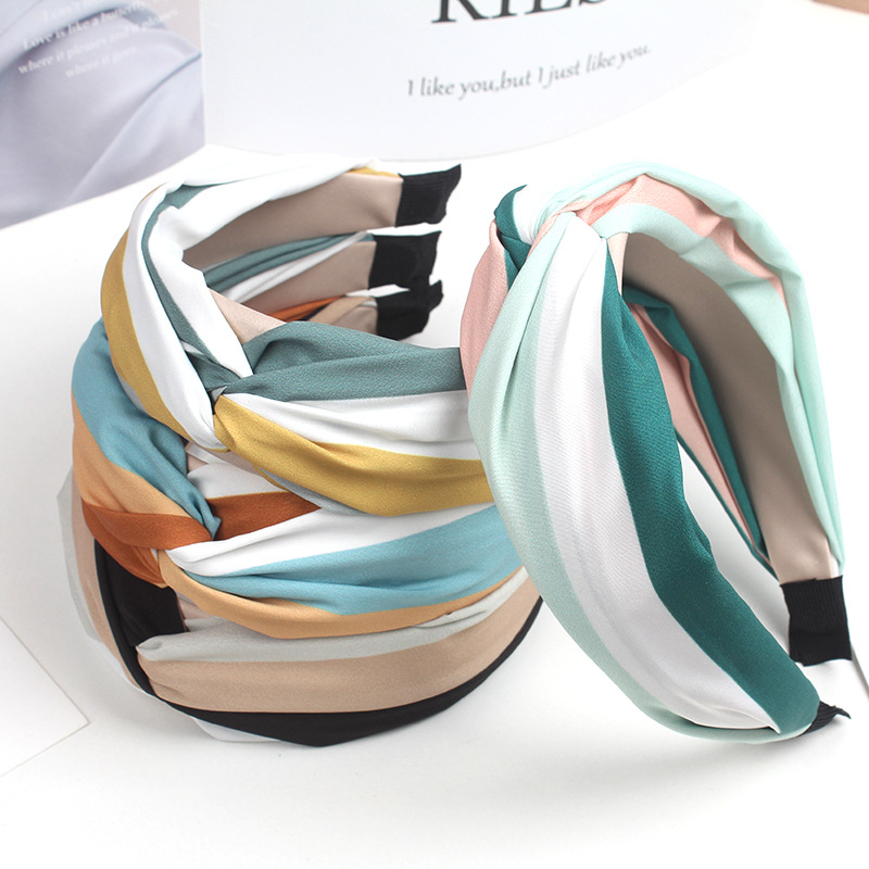 Korean New High-End All-Match Big Wave Color Cross-Knotted Wide Brim Hair Band Headband Korean Hair Accessories Head Buckle Ladies Korean New High-End All-Match Big Wave Color Cross-Knotted Wide Brim Hair Band Headband Korean Hair Accessories Head Buckle Ladies
