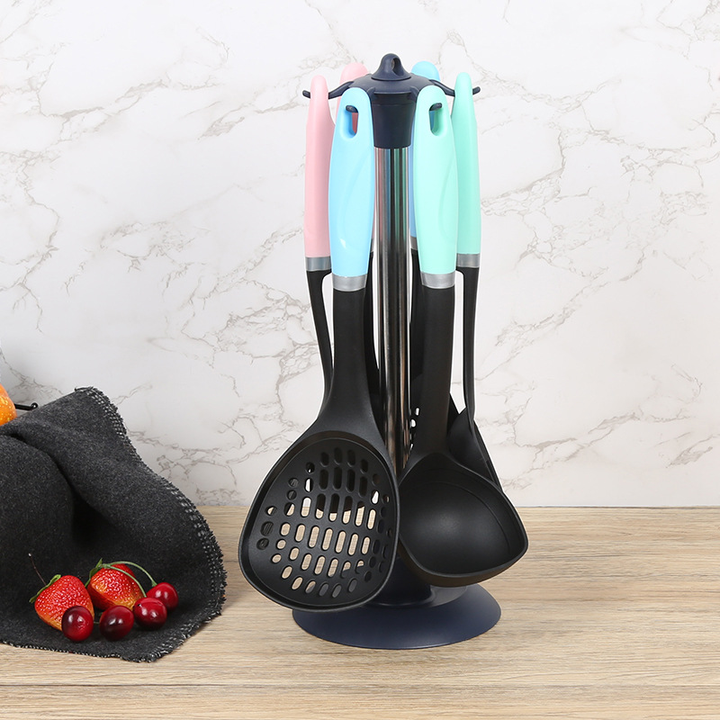 Plastic Handle Nylon Kitchenware 7-Piece Set Non-Stick Pan Spatula Soup Spoon Kitchen Cooking Tools Matching Bracket Plastic Handle Nylon Kitchenware 7-Piece Set Non-Stick Pan Spatula Soup Spoon Kitchen Cooking Tools Matching Bracket