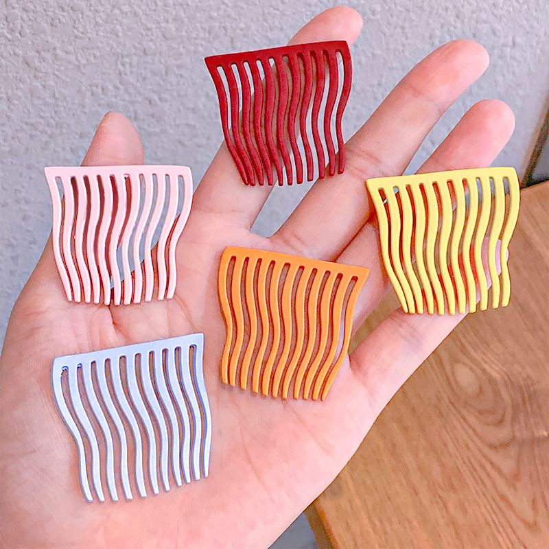 Internet Celebrity Candy Color Metal Hair Comb Wave Seamless Hair Comb Sweet Girl&#039;s Hair Hoop Children&#039;s Broken Hair Comb Hair Accessories Headdress