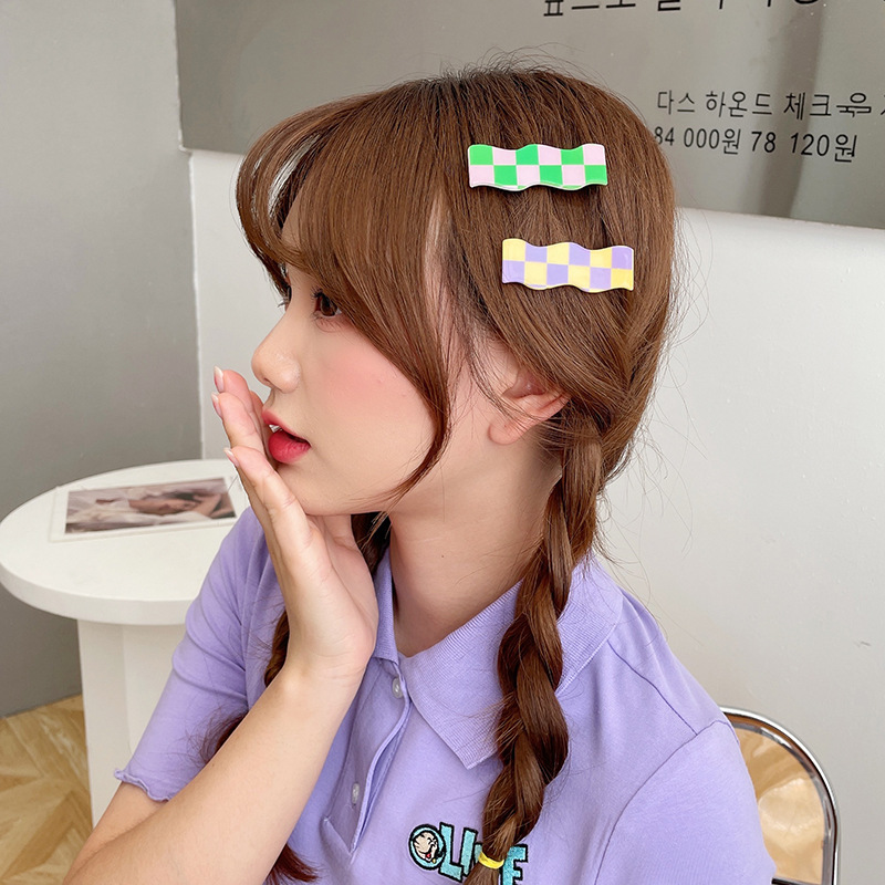 New Accessories Wave Checkerboard Plaid Hairpin Sweet All-Matching Bang Clip Color Plaid Hair Clip Side Clip Internet Celebrity Hair Accessories