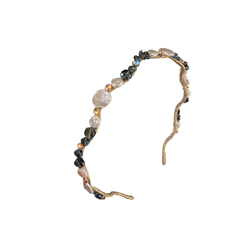 2021 Korean Style Sweet Handmade Wave Pearl Slim Hair Hoop Fairy Girl Mori Style Headband Hair Pressing Hairpin Vintage Headwear