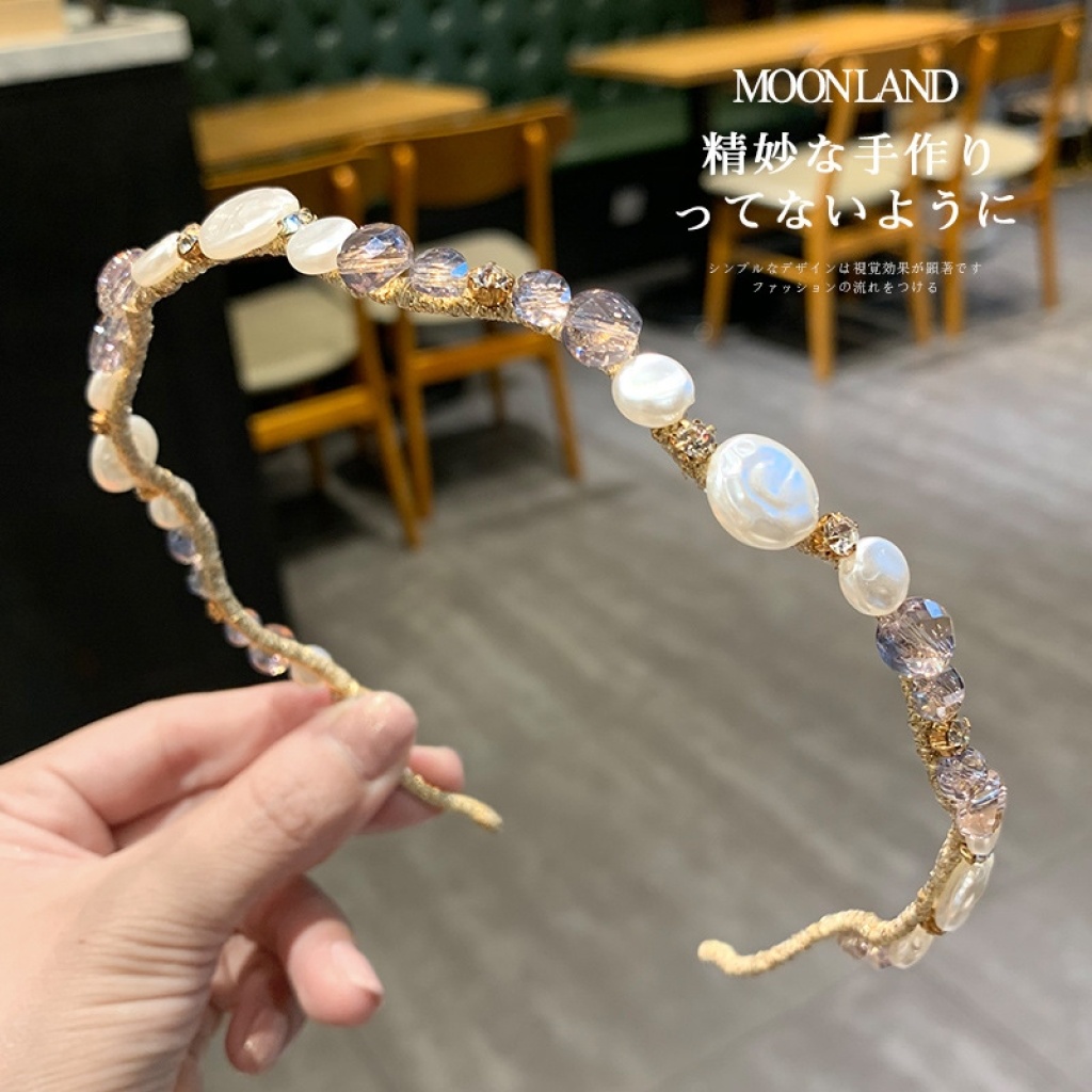 2021 Korean Style Sweet Handmade Wave Pearl Slim Hair Hoop Fairy Girl Mori Style Headband Hair Pressing Hairpin Vintage Headwear 2021 Korean Style Sweet Handmade Wave Pearl Slim Hair Hoop Fairy Girl Mori Style Headband Hair Pressing Hairpin Vintage Headwear