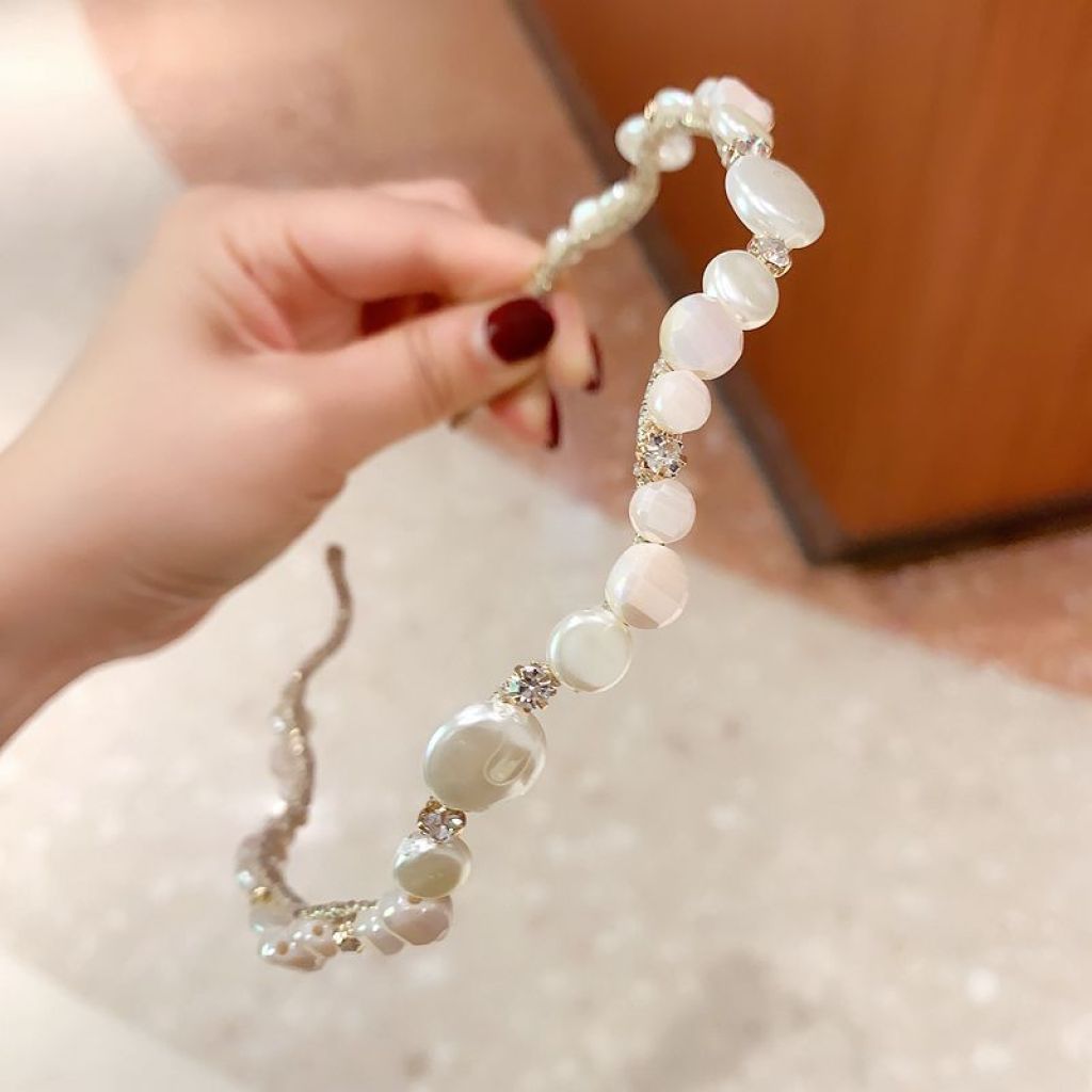 2021 Korean Style Sweet Handmade Wave Pearl Slim Hair Hoop Fairy Girl Mori Style Headband Hair Pressing Hairpin Vintage Headwear 2021 Korean Style Sweet Handmade Wave Pearl Slim Hair Hoop Fairy Girl Mori Style Headband Hair Pressing Hairpin Vintage Headwear
