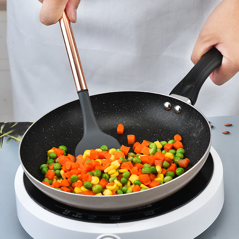Silicone Kitchenware Nine-Piece Set Stainless Steel Rose Gold Handle Electroplating Craft Spatula Silicone Spatula Cooking Spoon
