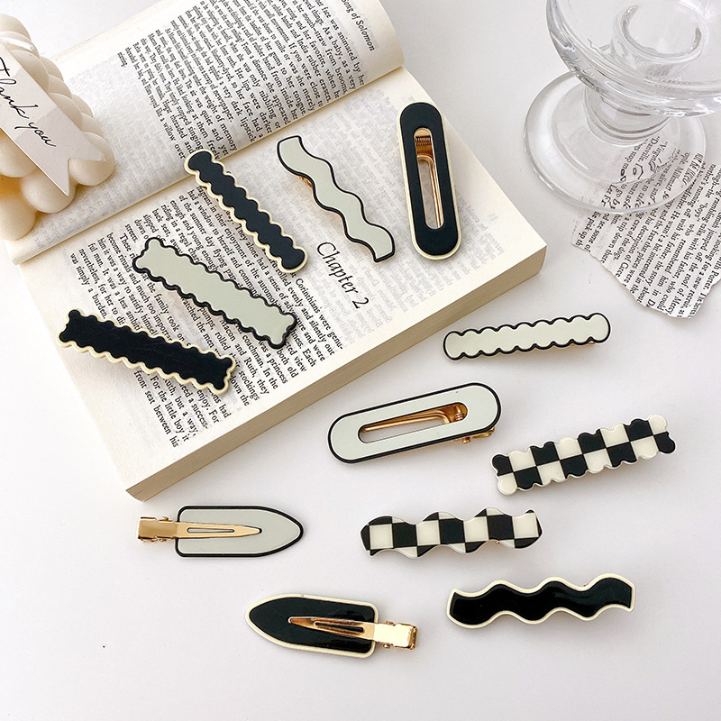 Simple Wave Chessboard Plaid Barrettes Duckbill Side Clip Bang Clip Black And White Plaid Hair Clip Side Clip Retro Fringe Accessory
