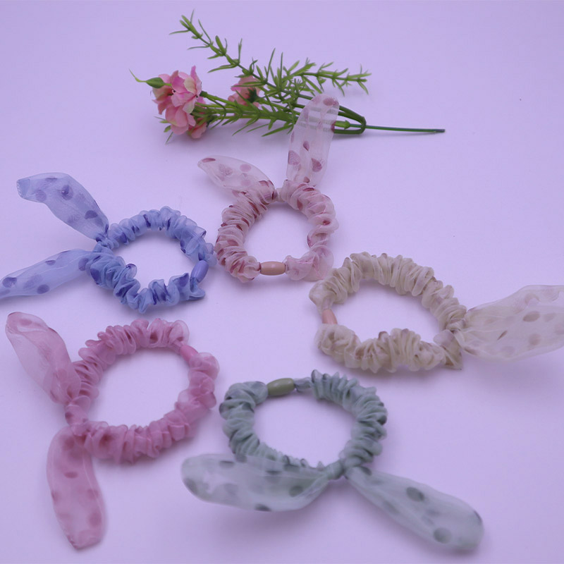 Korean version of the Wave Point Rabbit Ears Hair Ring Small Fresh Headwear Ponytail Rubber Band sweet Wind Hair Tool